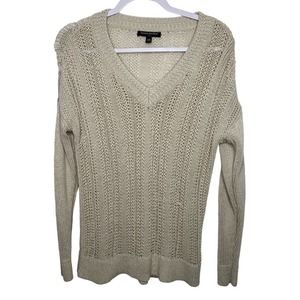 Banana Republic Oatmeal Open Knit V-Neck Sweater XS